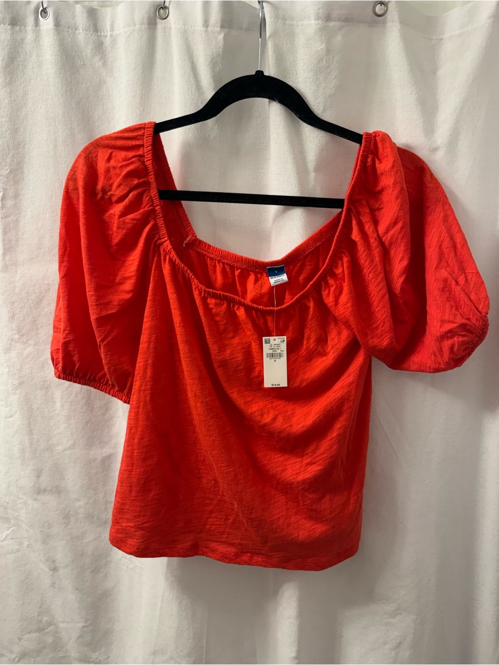 NWT Red Puff-Sleeve Square Neck Top